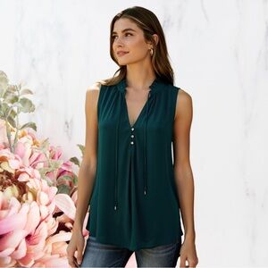 Market & Spruce Swiss Dot Sleeveless Blouse Green Blue Size XXL NWT